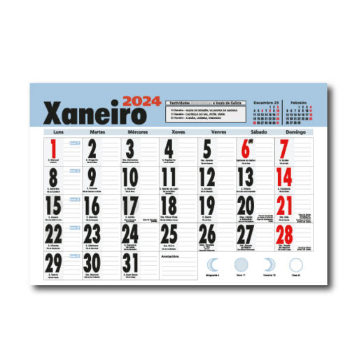 Faldilla Calendarios 435 Mensual Notas Gallego